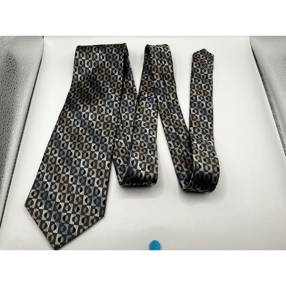 Paul‎ Dione Mens Geometric Silk Necktie 100% Silk Black Gray White